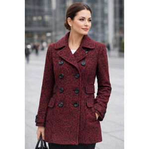 BCX Red & Black Bouclé Double-Breasted Peacoat Structured Tweed Whimsyigoth M